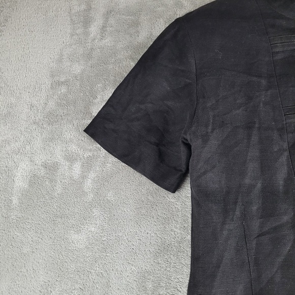 Vintage NY Sake Midi Dress Womens 8 Black Linen Blend Button Front Short Sleeve - Picture 6 of 11